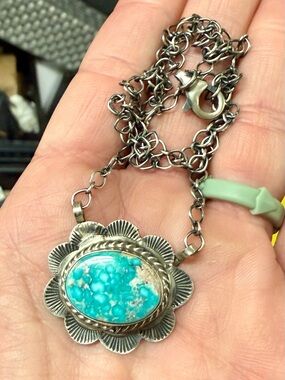 Authentic Sterling Silver & Turquoise Pendant Necklace